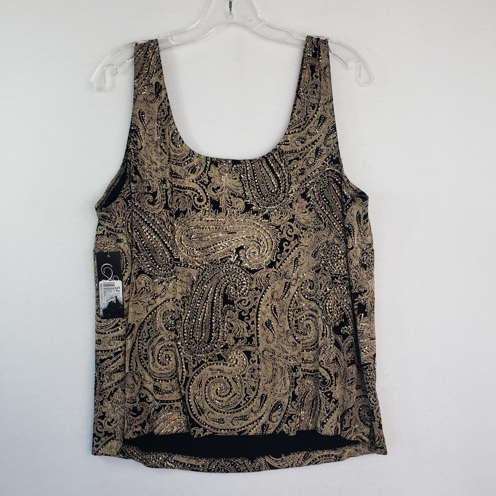 Alex Evenings Tank Top Womens‎ Plus Size 1X Gold Paisley Sleeveless Party Blouse - Picture 2 of 8